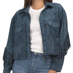 NEW BLANK NYC Faux Suede Fringe Jacket Lightweight Snap Button Jacket